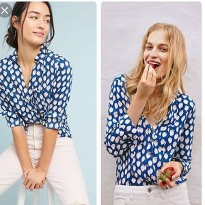 Anthropologie Maeve Strawberry Print Blouse